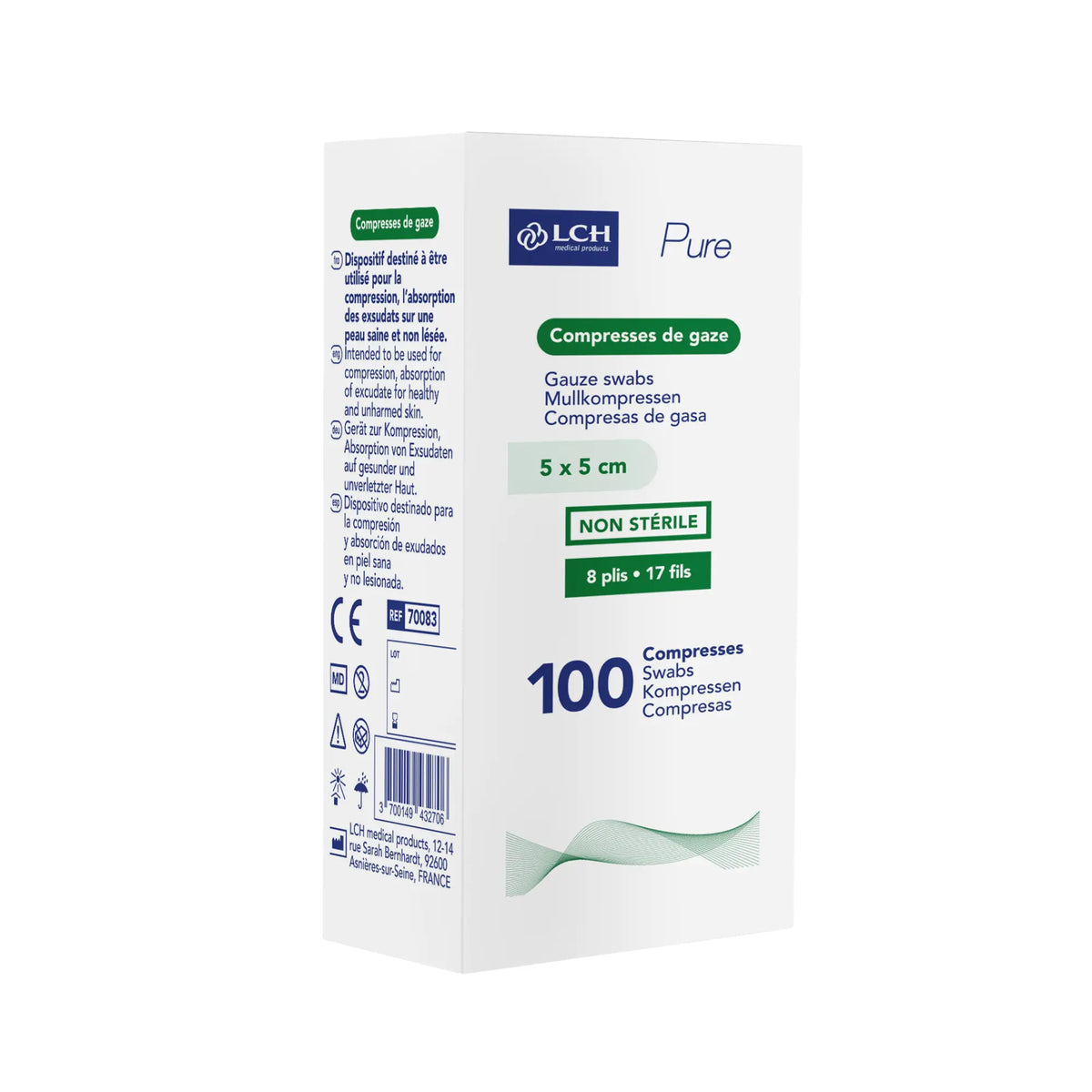 Non-sterile gauze compress - LCH - 17 threads - 8 ply