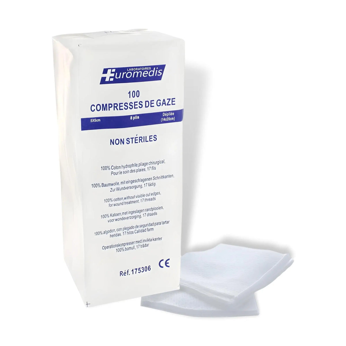 100 non-sterile gauze compresses 17 threads - Euromédis - My Podologie