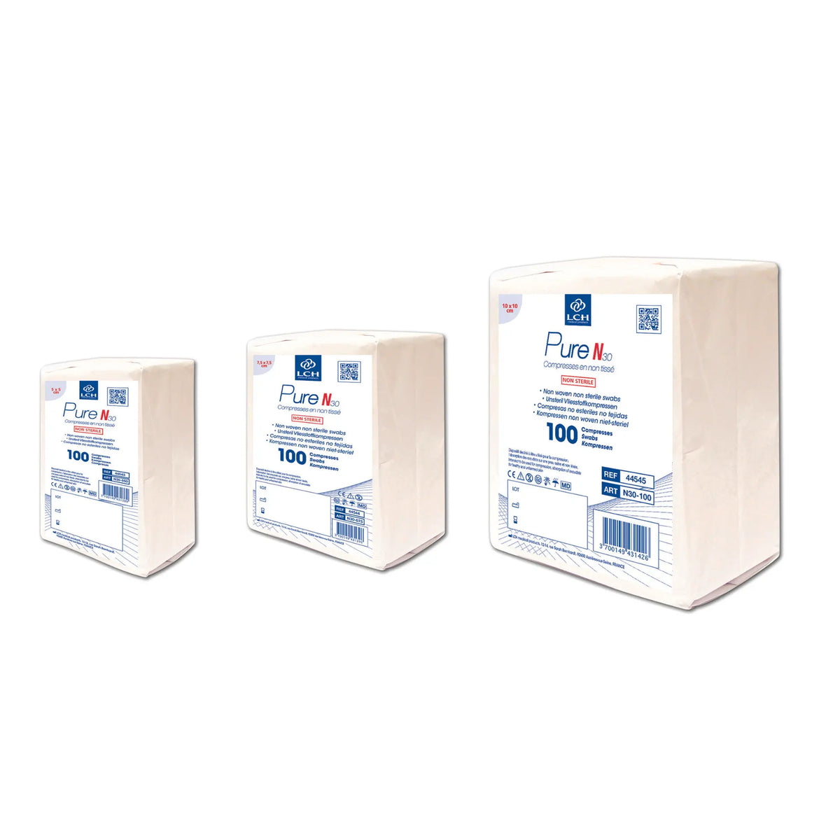 100 non-sterile non-woven compresses - LCH - Different sizes