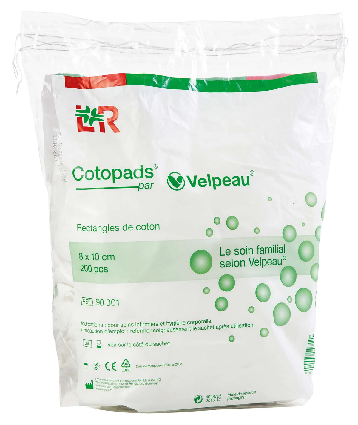 200 rectangular cotton pads 8x10cm - Cotopads by Lohmann & Rauscher - My Podologie
