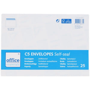 25 Envelopes - 11.4 x 22.9 cm - Office Essentials C5/6