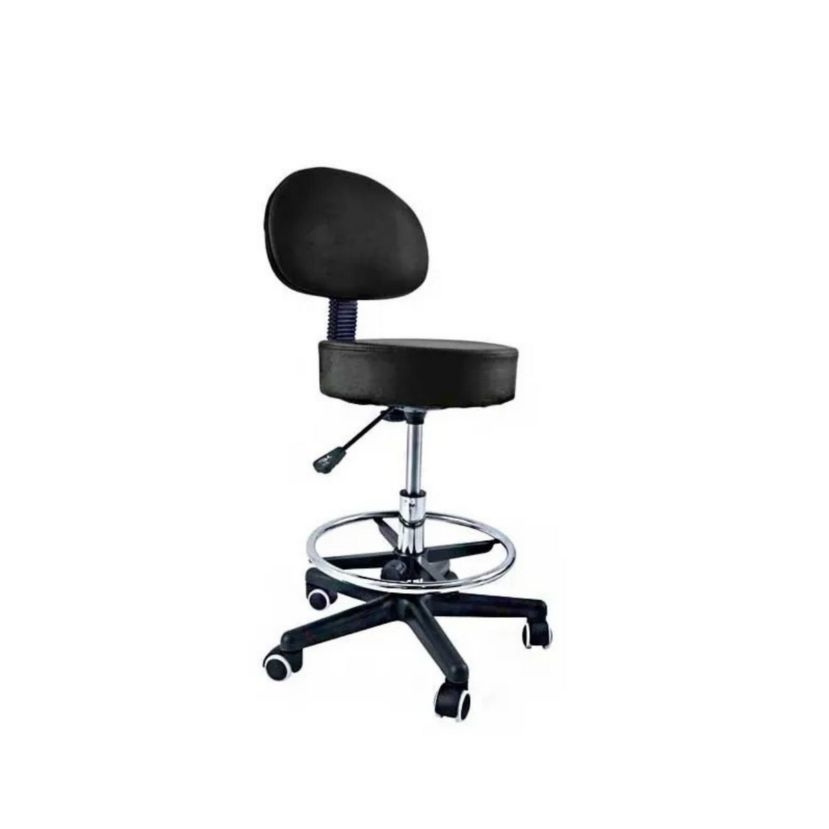 Stool with backrest and footrest chrome base - 8 colors