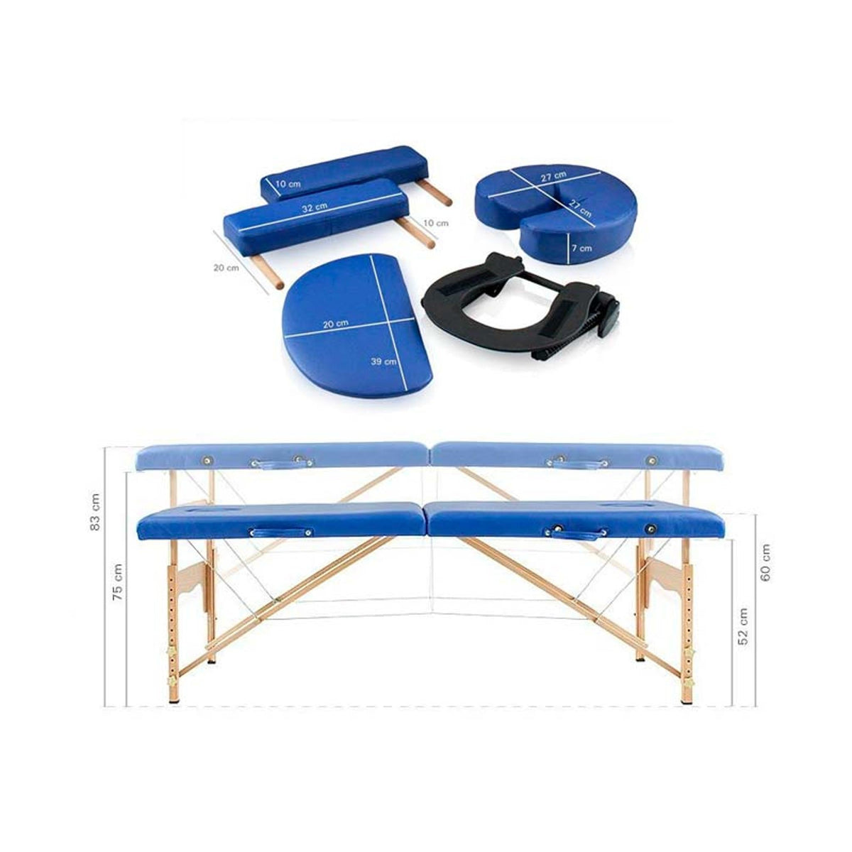 Folding wooden massage table 182 x 60 cm without backrest - 6 colors