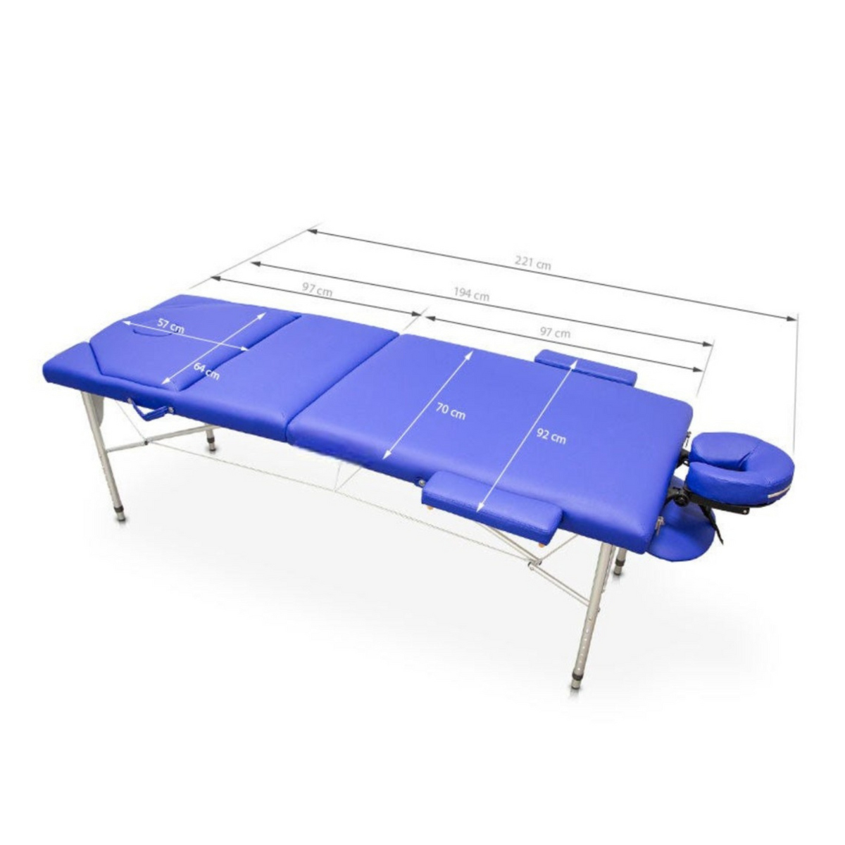 Folding aluminum massage table 194 x 70 cm with reclining backrest - 5 colors