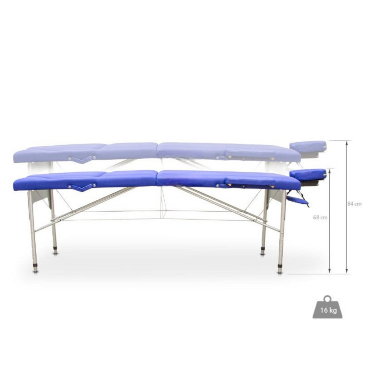Folding aluminum massage table 194 x 70 cm with reclining backrest - 5 colors