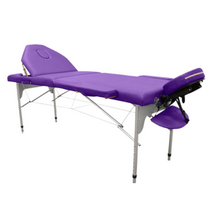 Folding aluminum massage table 186 x 66 cm with reclining backrest - 7 colors