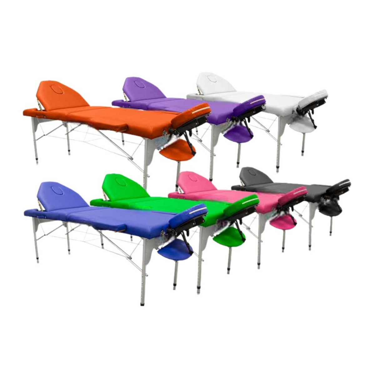 Folding aluminum massage table 186 x 66 cm with reclining backrest - 7 colors