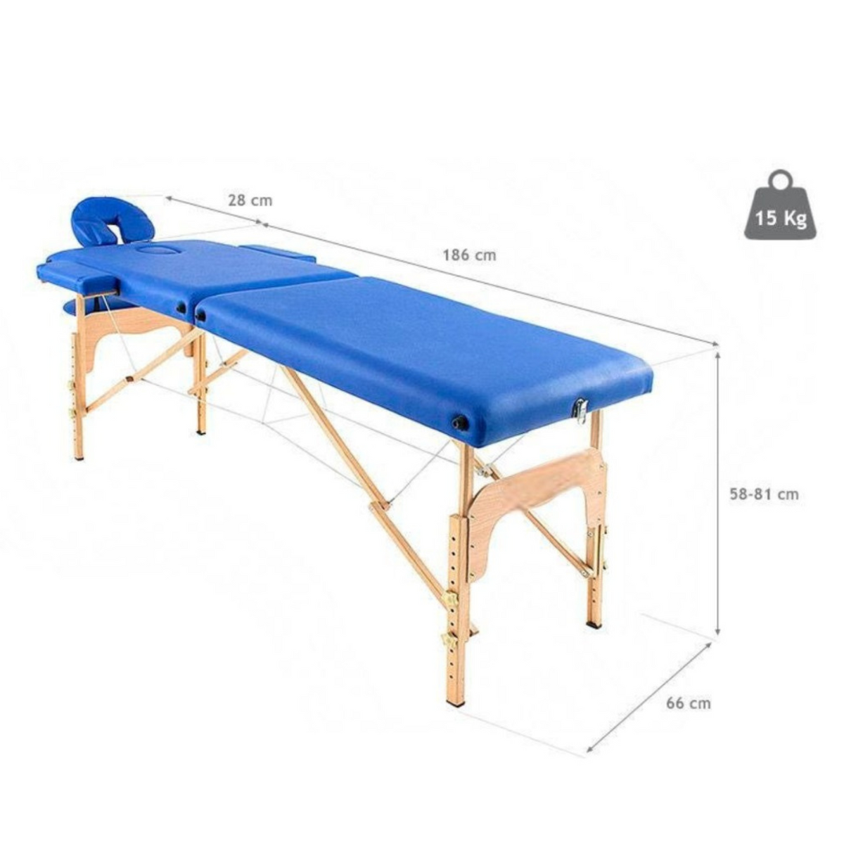 Camilla de masaje plegable de madera 186 x 66 cm sin respaldo - 6 colores