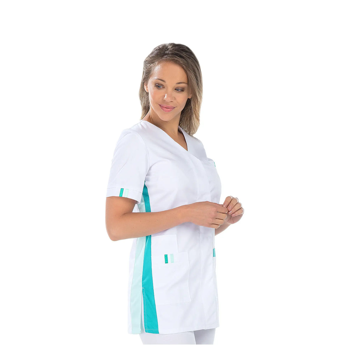 Amélie - Tunic - Short sleeves - Women - 75 cm My Blouse  Sergé-Blanc-Nil-T7-XXXXL