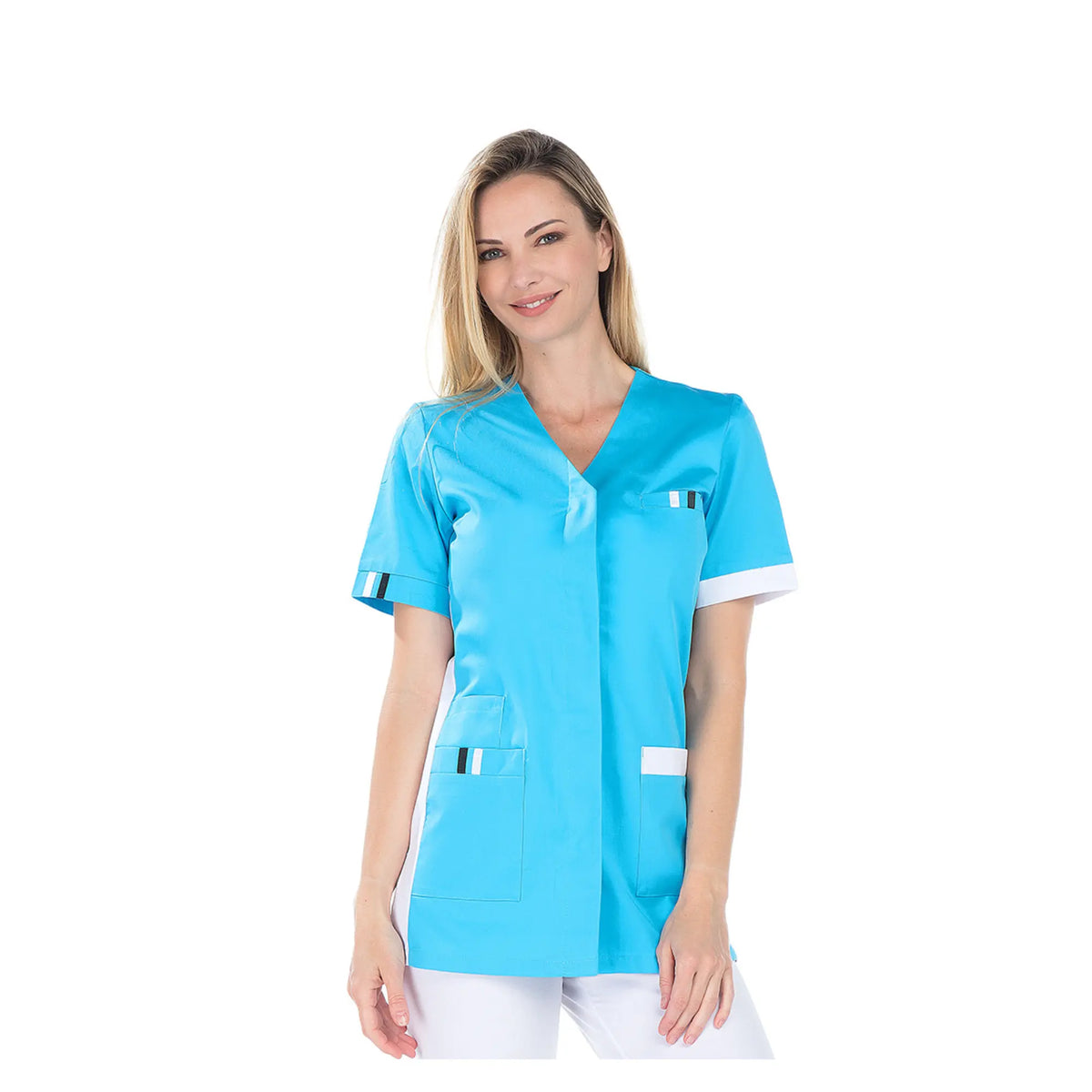 Amélie - Tunic - Short sleeves - Women - 75 cm My Blouse  Sergé-Atoll-White-Black-T7-XXXXL