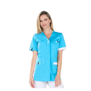 Amélie - Tunic - Short sleeves - Women - 75 cm My Blouse  Sergé-Atoll-White-Black-T7-XXXXL