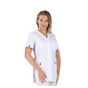 Amélie - Tunic - Short sleeves - Women - 75 cm My Blouse  Sergé-White-Parme-T7-XXXXL