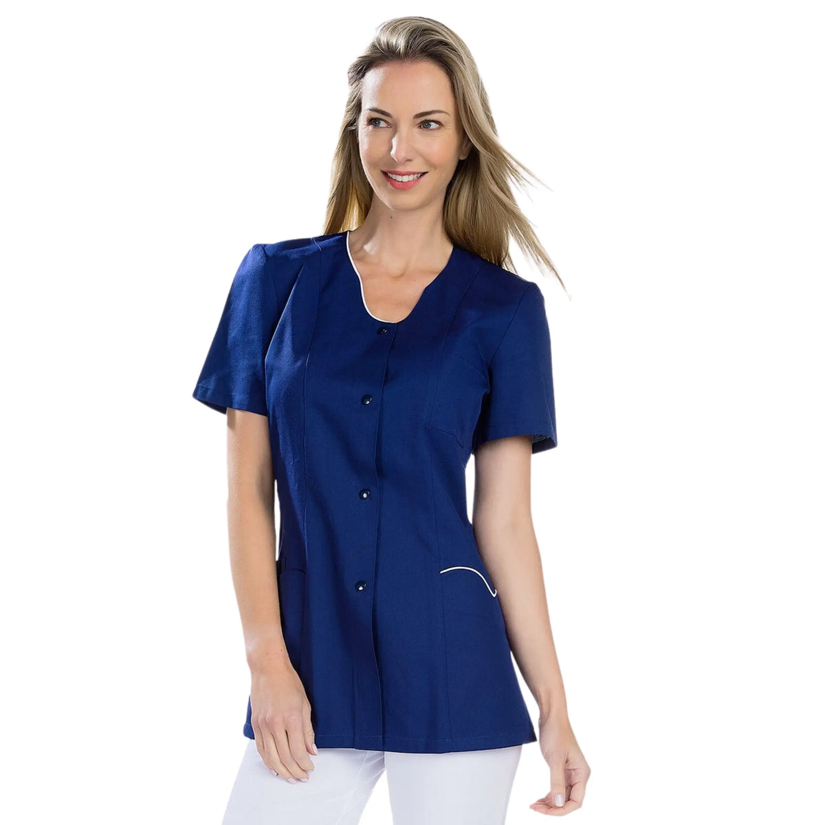 Anaïs - Tunic - Short Sleeves - Women - 75cm My Blouse Twill-Navy-White-T6-XXXL