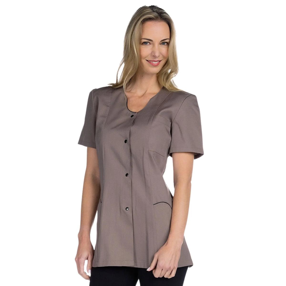 Anaïs - Tunic - Short Sleeves - Women - 75cm My Blouse Twill-Taupe-Black-T6-XXXL
