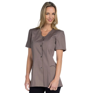 Anaïs - Tunic - Short Sleeves - Women - 75cm My Blouse Twill-Taupe-Black-T6-XXXL