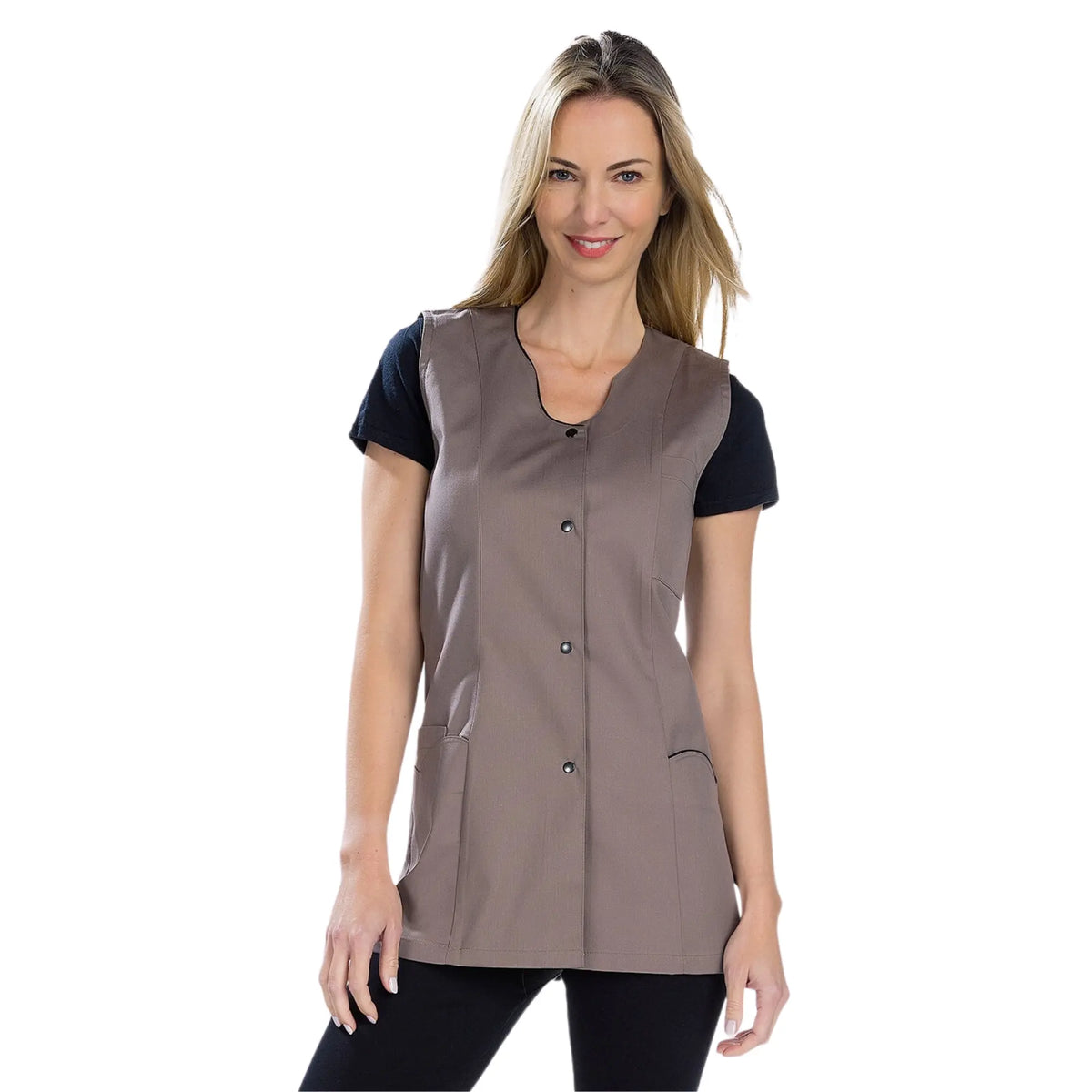 Anaïs - Tunic - Sleeveless - Women - 75cm My Blouse Twill-Taupe-Black-T6-XXXL