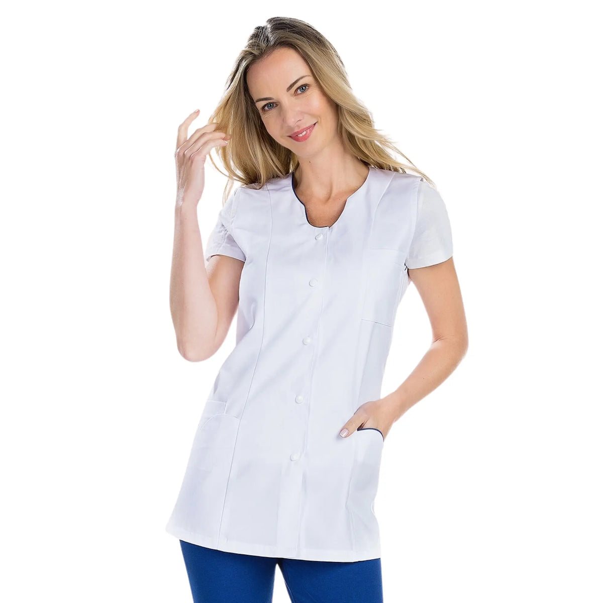 Anaïs - Tunic - Sleeveless - Women - 75cm My Blouse Twill-White-Navy-T6-XXXL