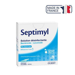 Aqueous chlorhexidine 0.5% - Disinfectant solution - Single dose 5 ml - Box of 10 - SEPTIMYL - Gilbert - My Podologie