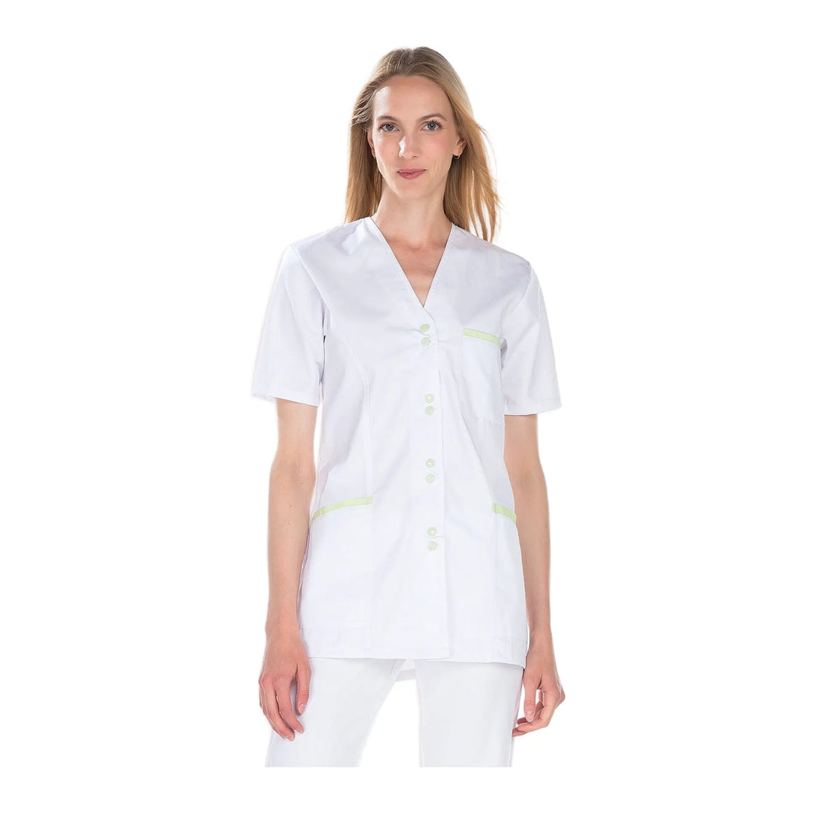 Ella - Túnica - Manga corta - Mujer - 75 cm My Blusa Twill-Blanco-Anis-T6-XXXL