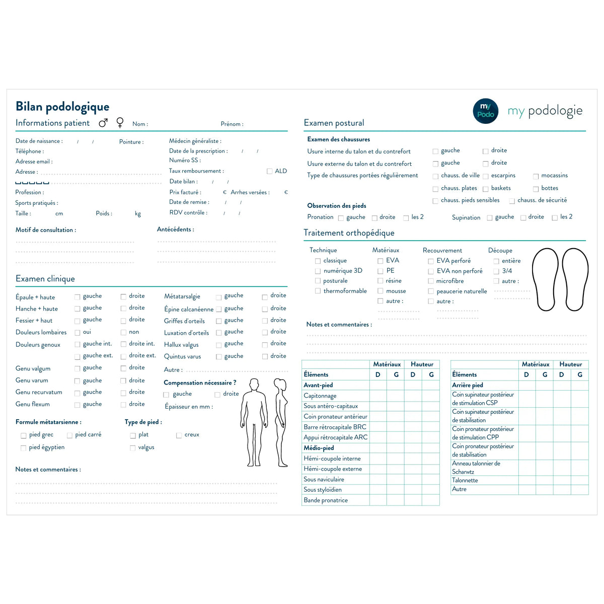 Exam sheets - Pack of 50, 100 or 200 - Essential by My Podologie