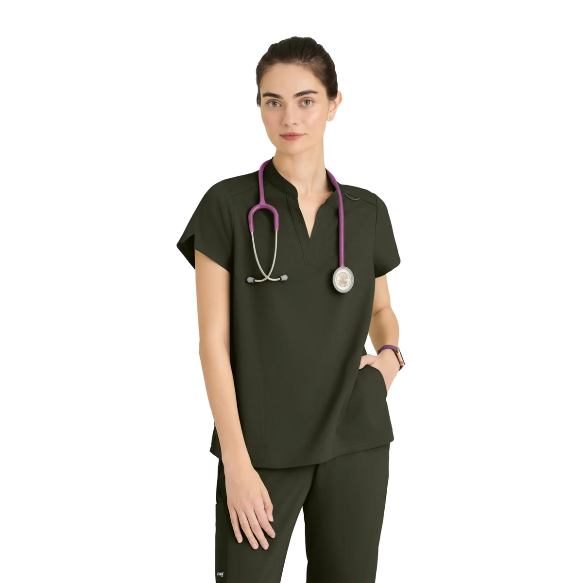 Flora - Banded collar tunic - Women - Grey’s Anatomy Stretch GREYS ANATOMY STRETCH Olive / XL