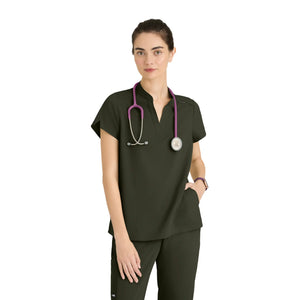 Flora - Banded collar tunic - Women - Grey’s Anatomy Stretch GREYS ANATOMY STRETCH Olive / XL