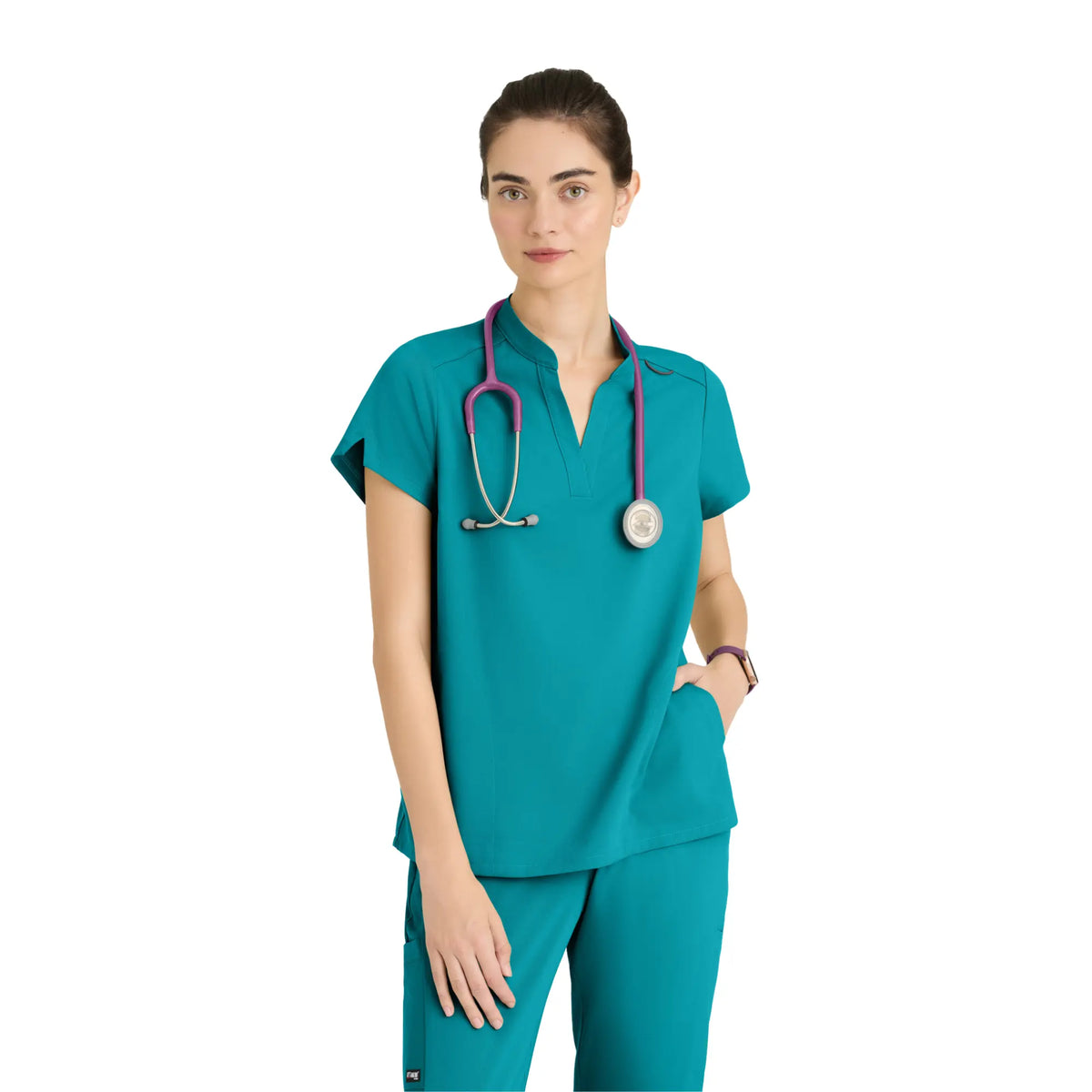Flora - Banded collar tunic - Women - Grey’s Anatomy Stretch GREYS ANATOMY STRETCH Caribbean Blue / XL
