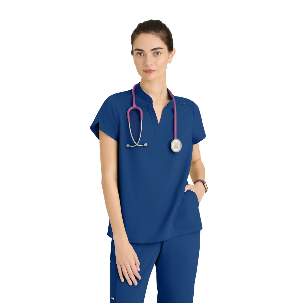 Flora - Banded collar tunic - Women - Grey’s Anatomy Stretch GREYS ANATOMY STRETCH Navy Blue / XL