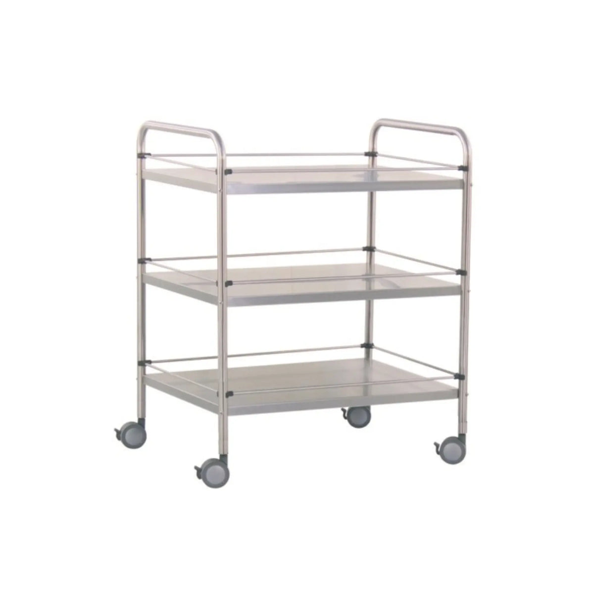 Stainless steel pedestal table - 3 shelves - 70 x 50 x 80 cm - Removable galleries - My Podologie