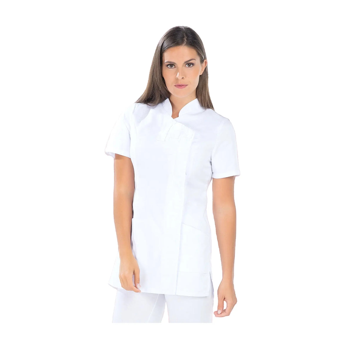 Inès - Long blouse - Short sleeves - Women - 105 cm My Blouse  Sergé-White-T6-XXXL