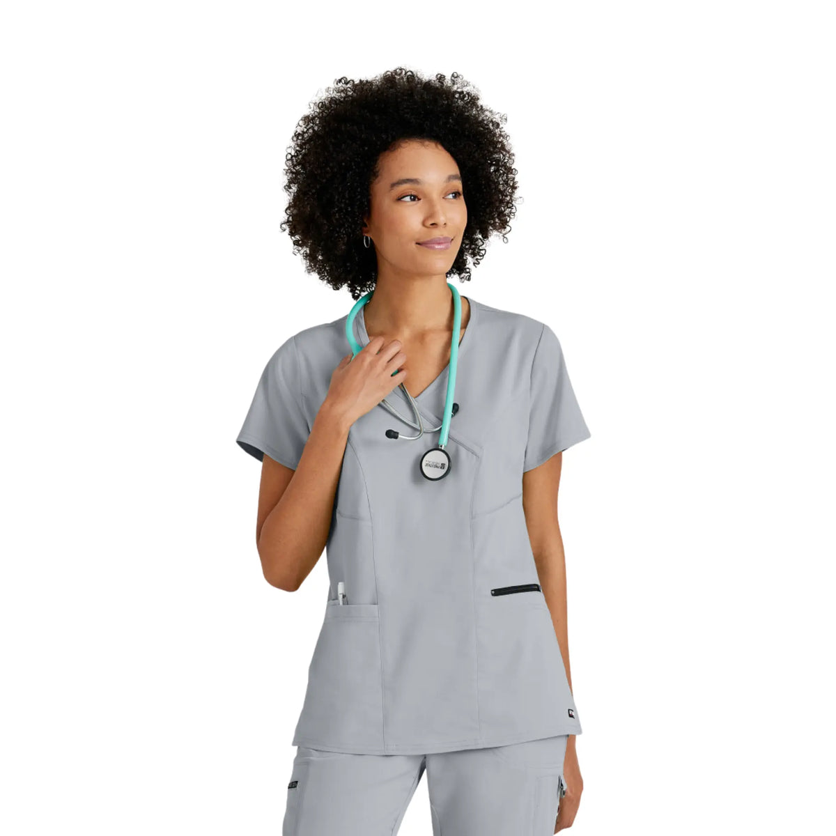 Kim - Crossover V-neck tunic - Women - Grey’s Anatomy Stretch Grey’s Anatomy  Light Gray / XL