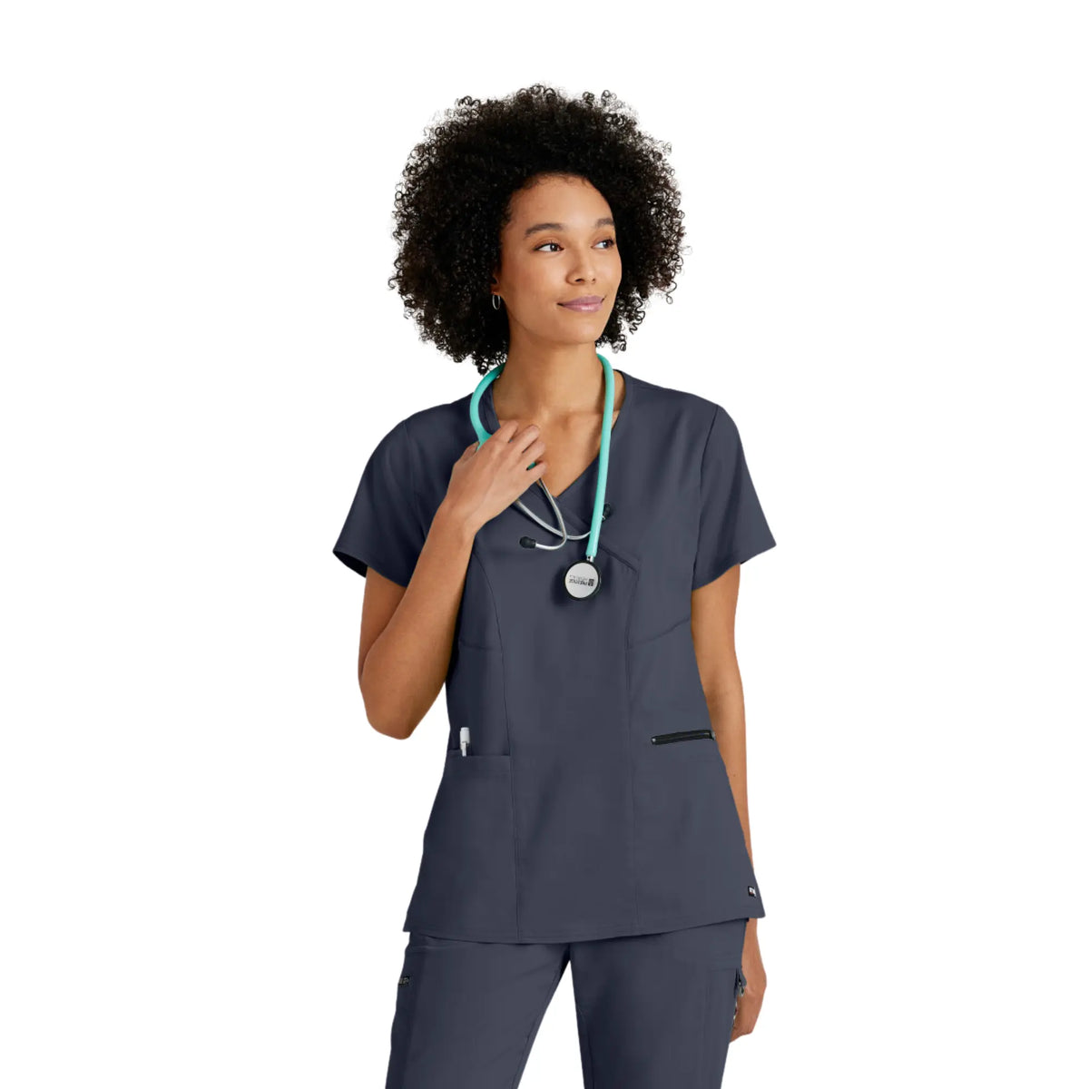 Kim - Crossover V-neck tunic - Women - Grey’s Anatomy Stretch Grey’s Anatomy  Charcoal Gray / XL