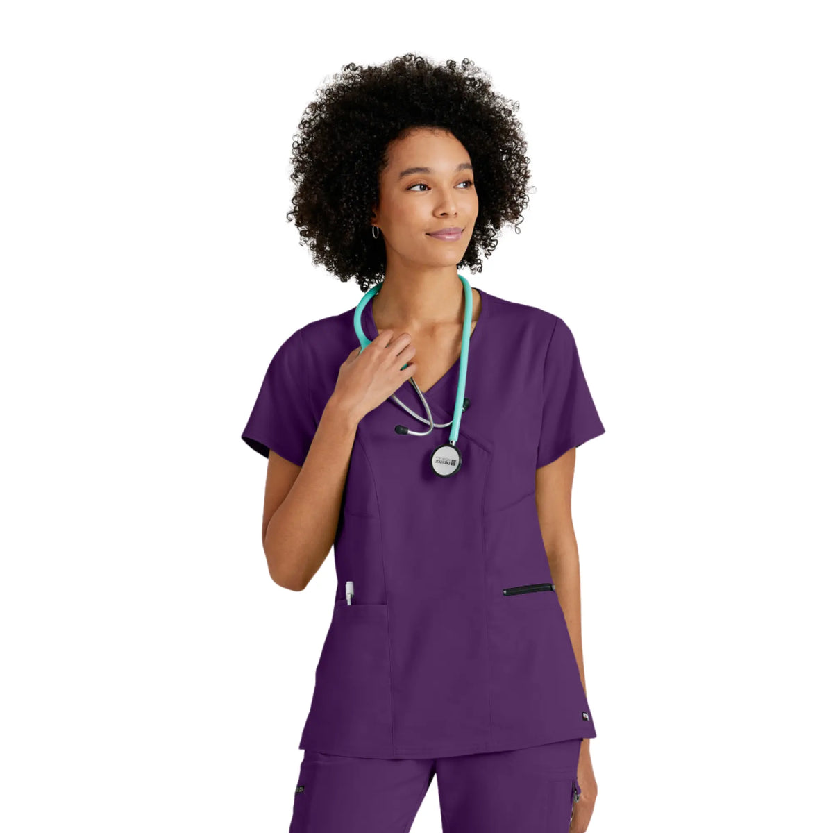 Kim - Túnica cruzada con cuello en V - Mujer - Grey's Anatomy Stretch Grey's Anatomy Raisin / XL