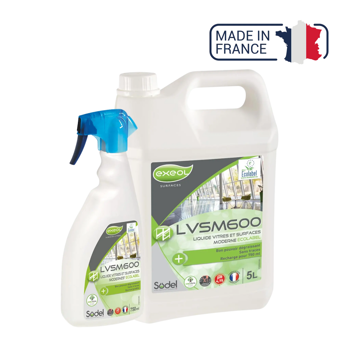 LVSM600 - Ecolabel glass surface degreaser cleaner - Sodel Exeol 
