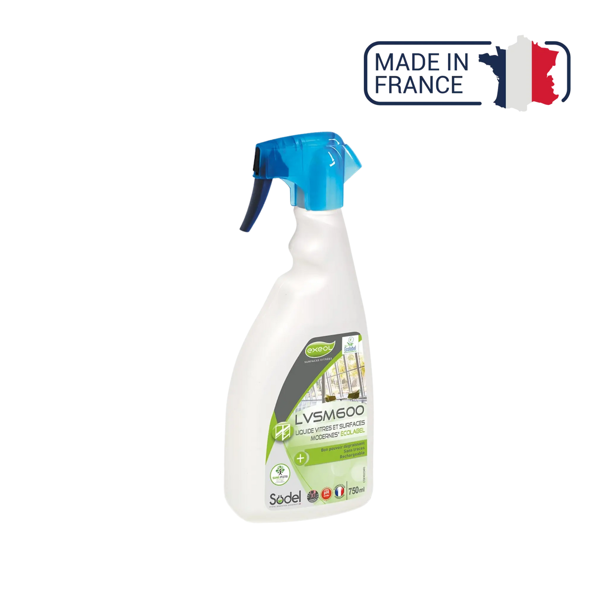 LVSM600 - Ecolabel glass surface degreaser cleaner - Sodel Exeol 