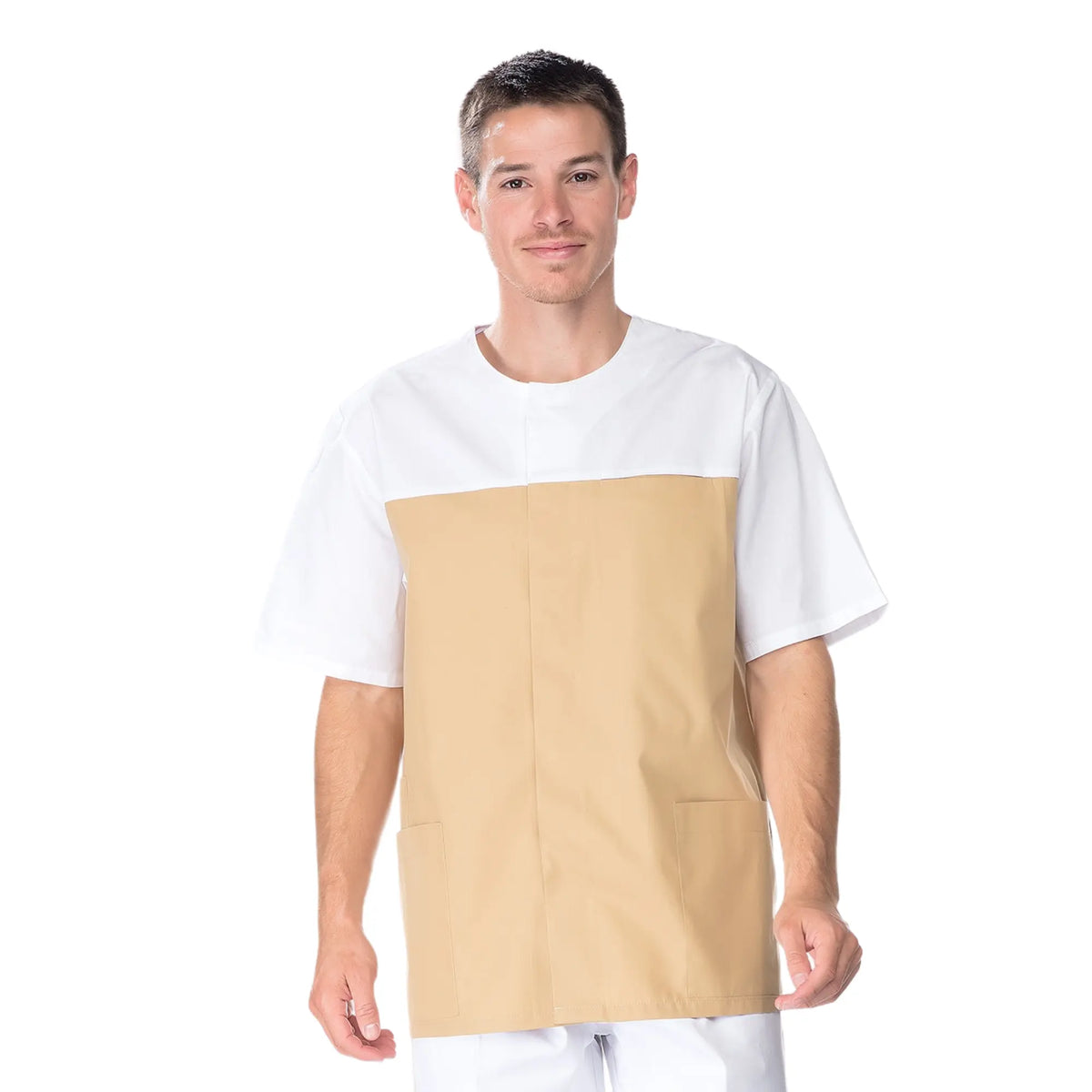 Laurent - Short Sleeve Tunic - Men - 75 cm My Blouse  Beige-White-T6-XXXL