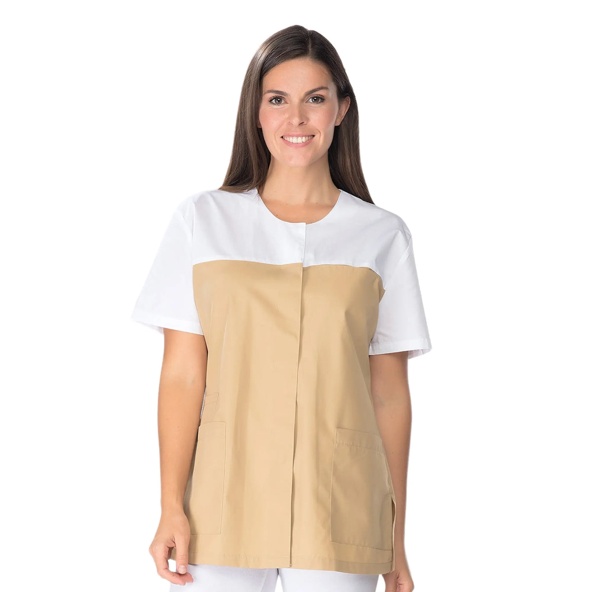 Lola - Short Sleeve Tunic - Women - 75 cm My Blouse  Beige-White-T6-XXXL