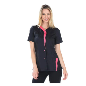 Lucile - Tunic - Short sleeves - Women - 70 cm My Blouse Twill-Black-Fuschia-T7-XXXXL