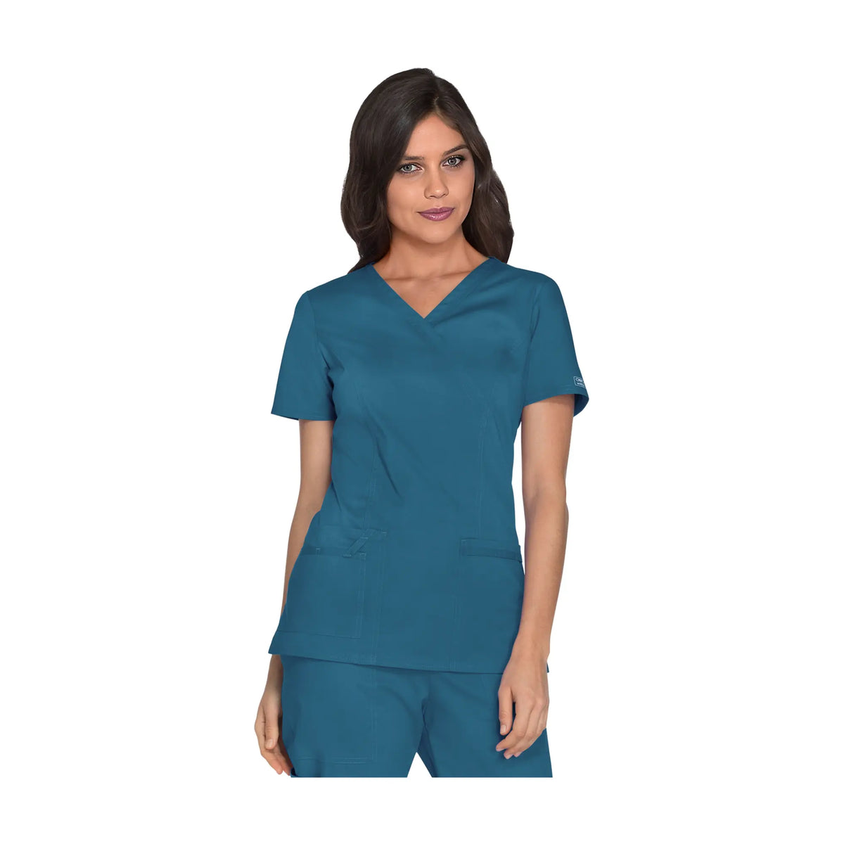 Pau - V-neck wrap tunic - Women - Cherokee Cherokee Authentic Workwear  Teal Blue-3XL
