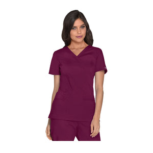 Pau - V-neck wrap tunic - Women - Cherokee Cherokee Authentic Workwear  Burgundy-3XL