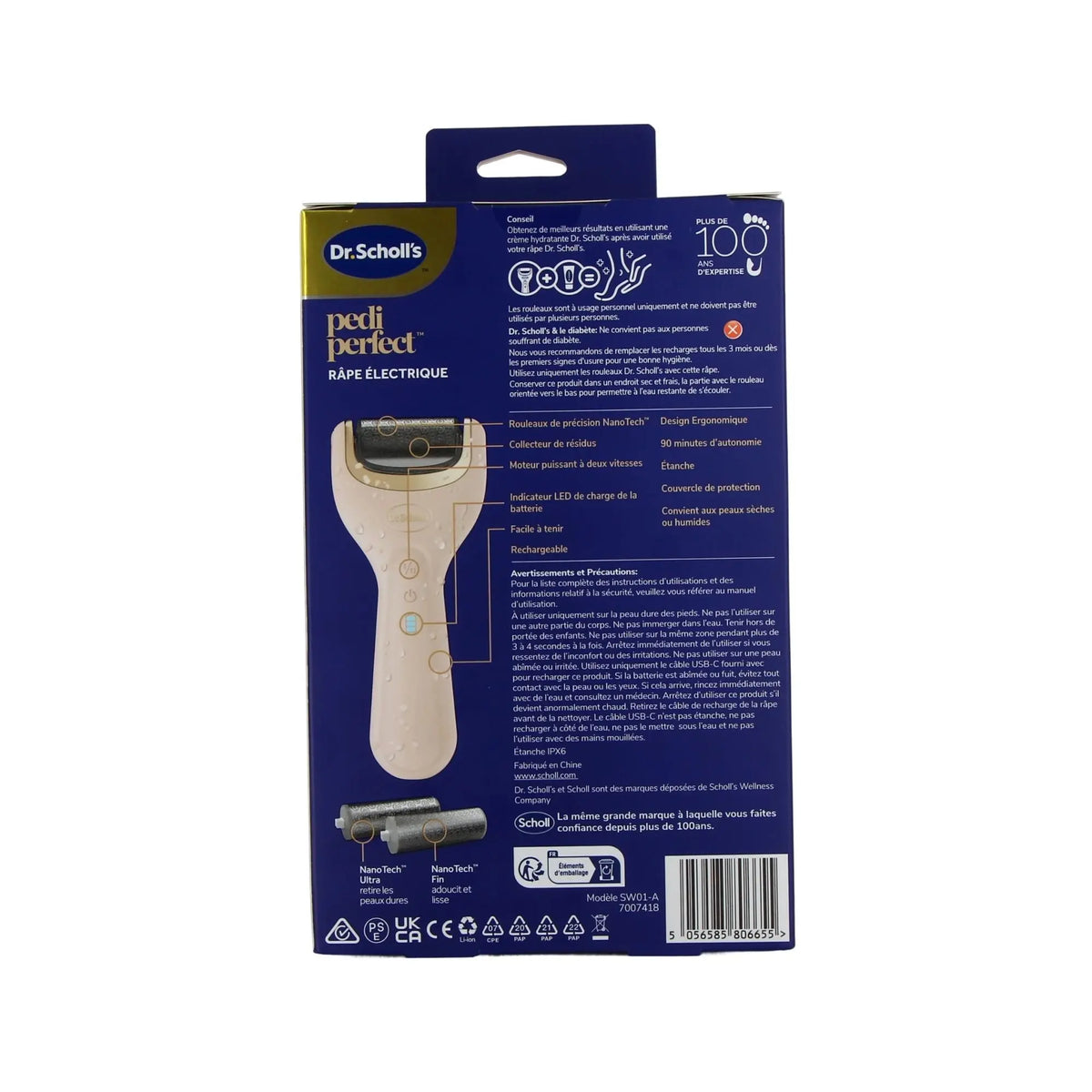 Pedi Perfect Râpe de Pédicurie Électrique rechargeable - Exfoliante et Lissante - Dr Scholl’s Scholl 