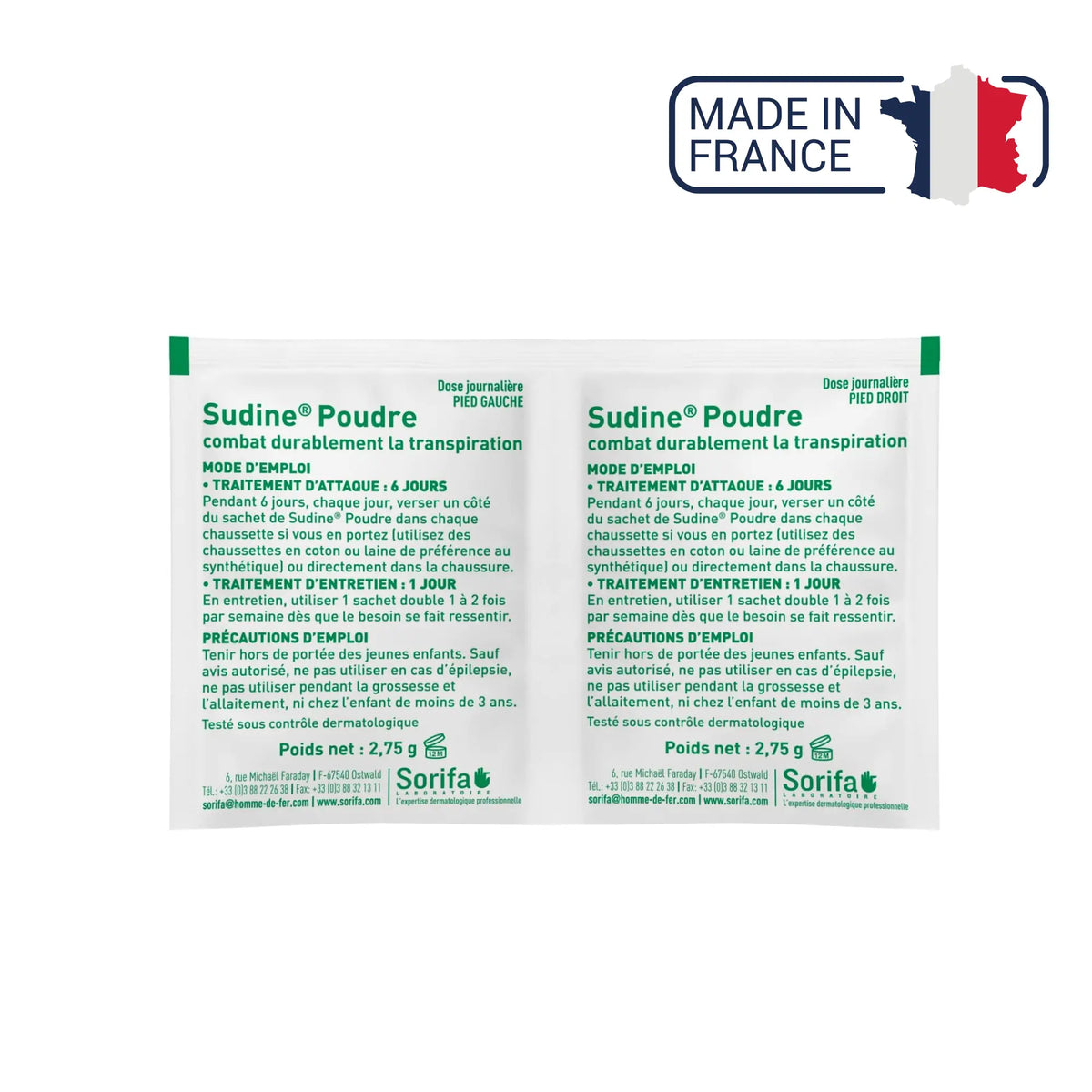 Antiperspirant treatment powder for feet - Sudine Laboratoire Sorifa 