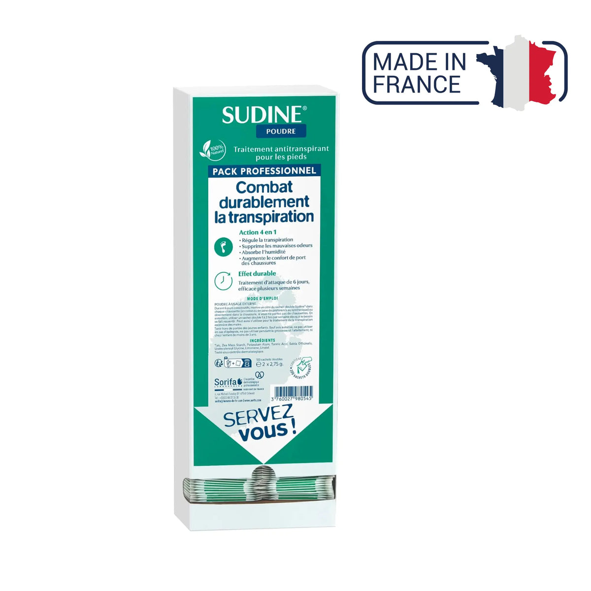 Antiperspirant treatment powder for feet - Sudine Laboratoire Sorifa 