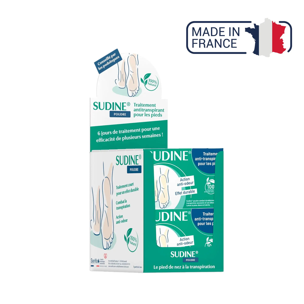 Antiperspirant treatment powder for feet - Sudine Laboratoire Sorifa 