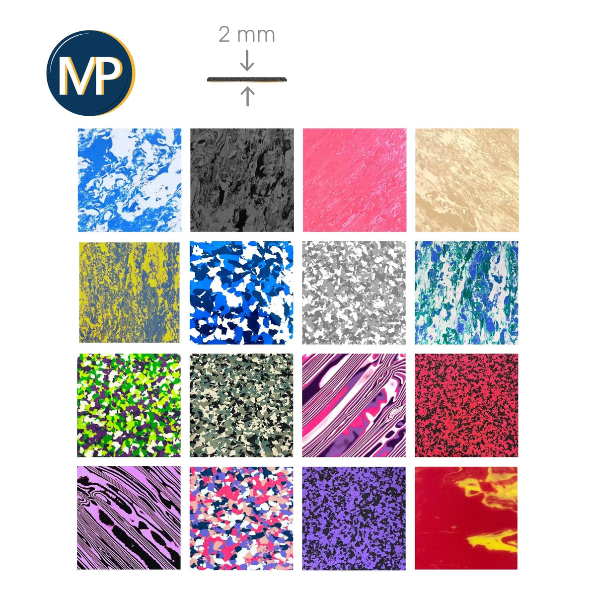 PE EVA covering - Shore 30 - 2mm - 1035 x 1030 mm - 15 MP colors 