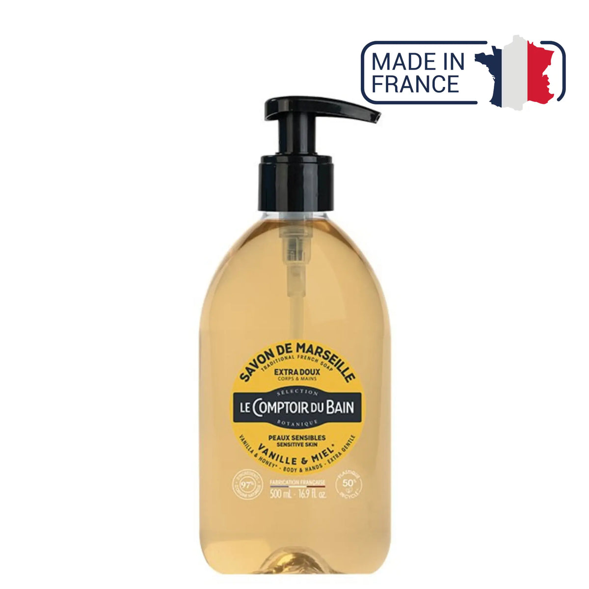 Savon de Marseille liquide Vanille Miel - 500ml - Le Comptoir du Bain - My Podologie