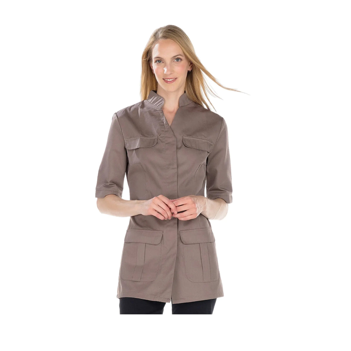Shana - Tunic - Short Sleeves - Women - 75 cm My Blouse Twill-Taupe-T6-XXXL