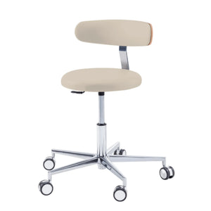 Practitioner seat - ROUND - Ruck - Gas Spring Long Ruck Natural-Backrest-Radius-CPL-Walnut