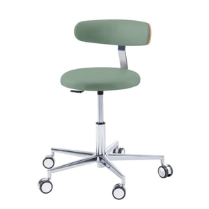 Practitioner seat - ROUND - Ruck - Gas Spring Long Ruck Sage-Backrest-Radius-CPL-Walnut