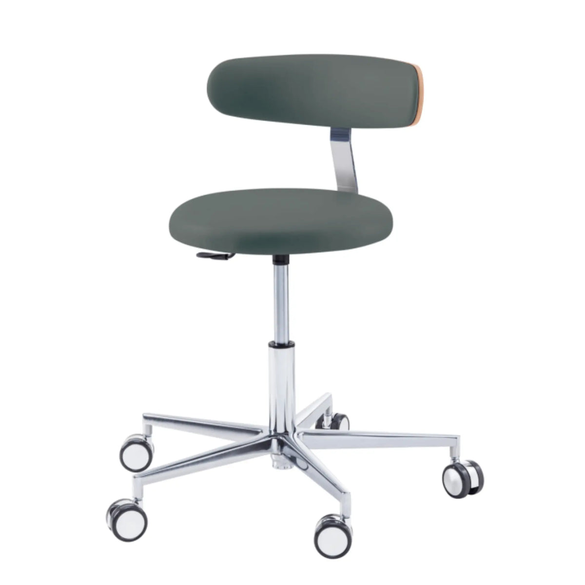Practitioner seat - ROUND - Ruck - Gas Spring Long Ruck  Pierre-Dossier-Radius-CPL-Walnut
